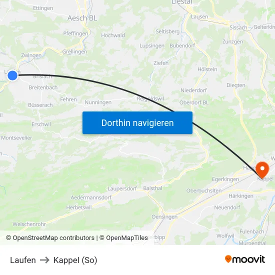 Laufen to Kappel (So) map