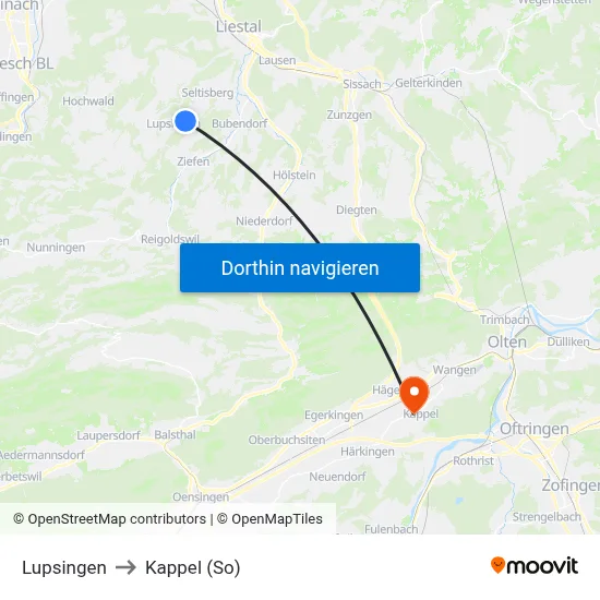 Lupsingen to Kappel (So) map