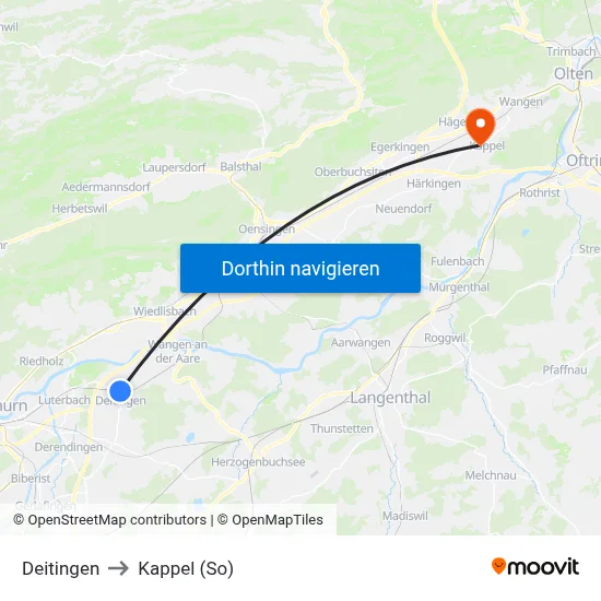 Deitingen to Kappel (So) map