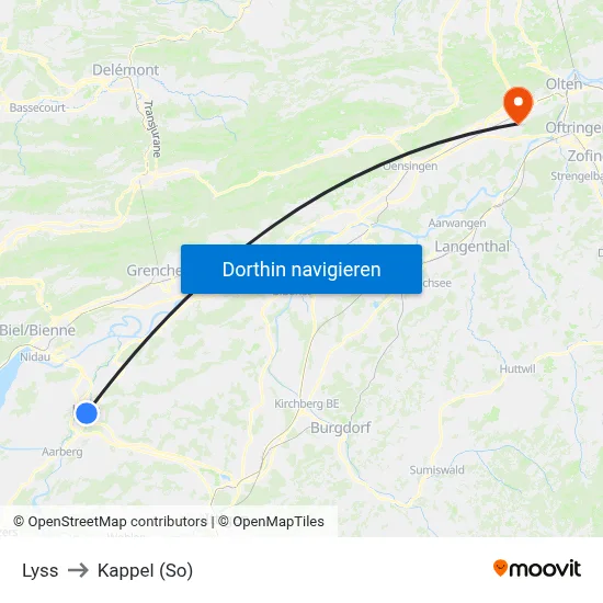 Lyss to Kappel (So) map