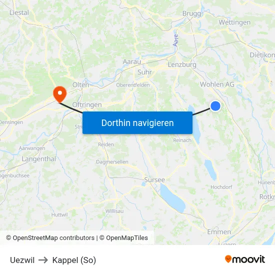 Uezwil to Kappel (So) map