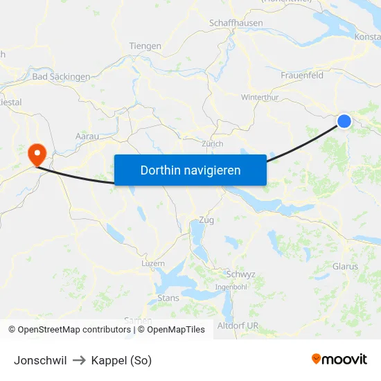 Jonschwil to Kappel (So) map