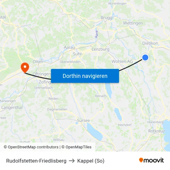 Rudolfstetten-Friedlisberg to Kappel (So) map