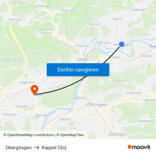 Obergösgen to Kappel (So) map
