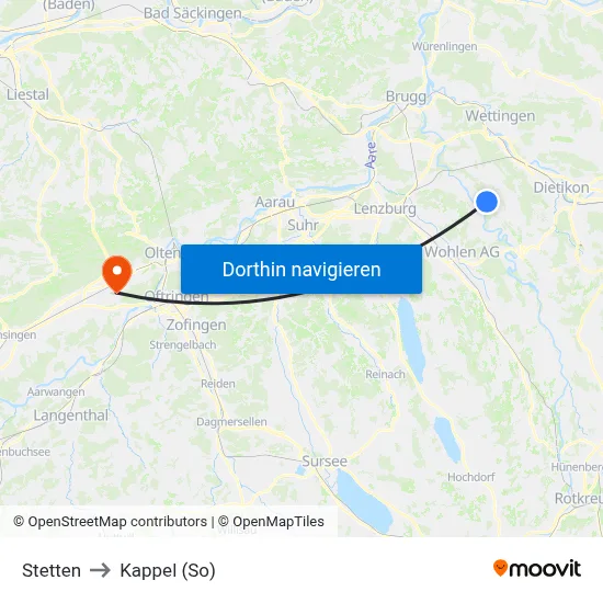Stetten to Kappel (So) map