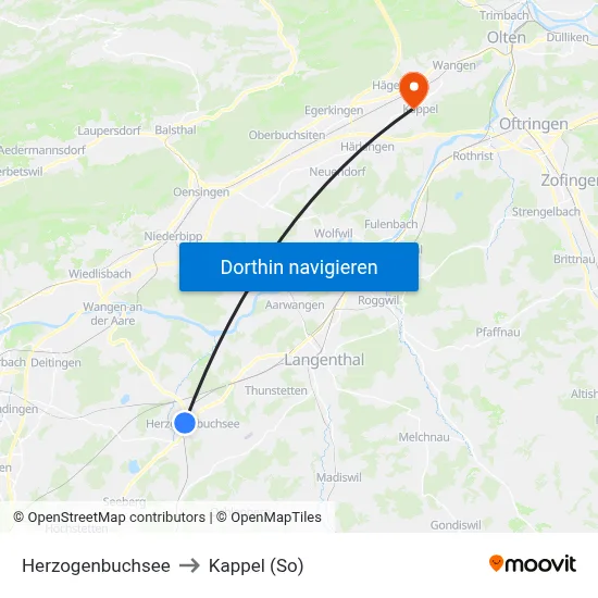 Herzogenbuchsee to Kappel (So) map