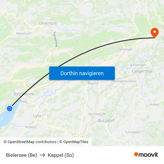 Bielersee (Be) to Kappel (So) map
