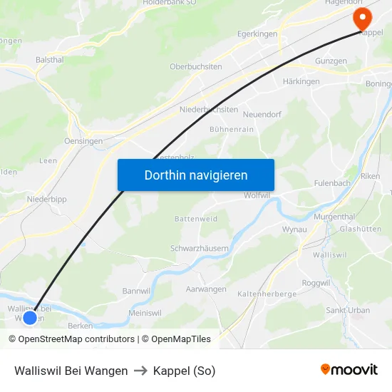 Walliswil Bei Wangen to Kappel (So) map