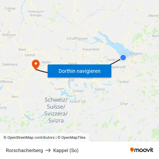 Rorschacherberg to Kappel (So) map