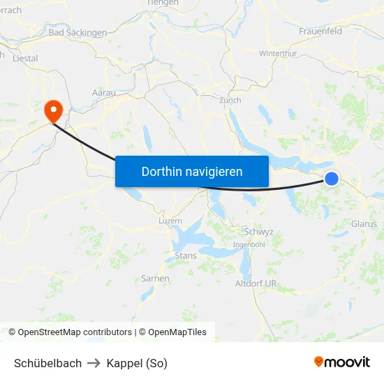Schübelbach to Kappel (So) map