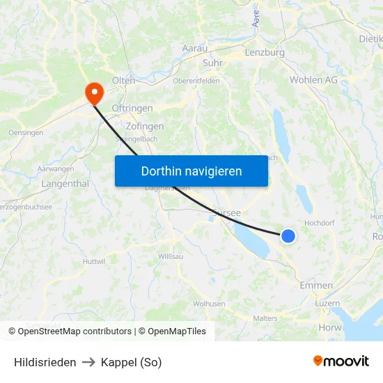 Hildisrieden to Kappel (So) map