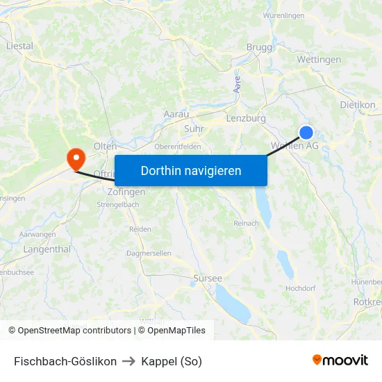 Fischbach-Göslikon to Kappel (So) map