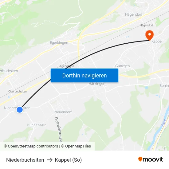 Niederbuchsiten to Kappel (So) map