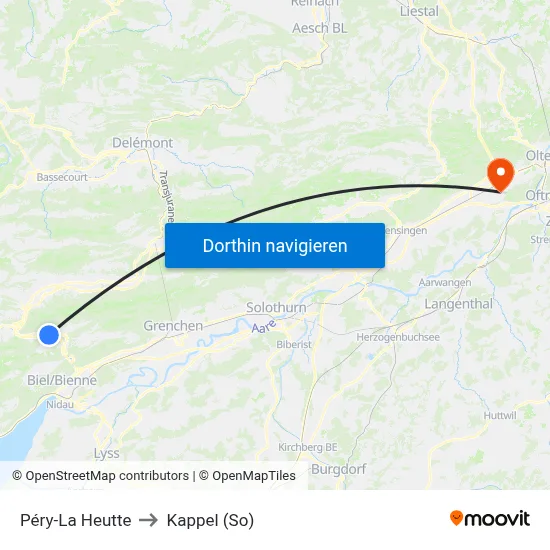 Péry-La Heutte to Kappel (So) map
