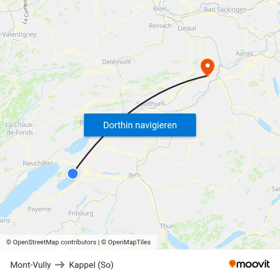 Mont-Vully to Kappel (So) map