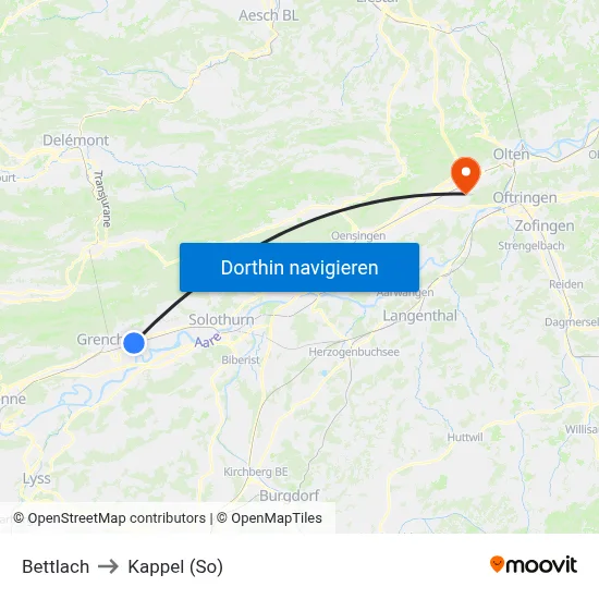 Bettlach to Kappel (So) map
