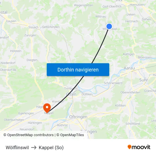 Wölflinswil to Kappel (So) map
