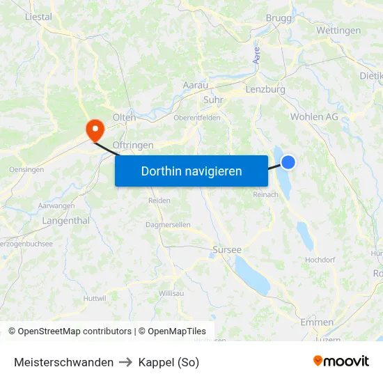 Meisterschwanden to Kappel (So) map