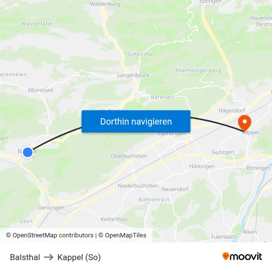 Balsthal to Kappel (So) map