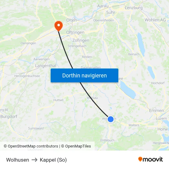 Wolhusen to Kappel (So) map