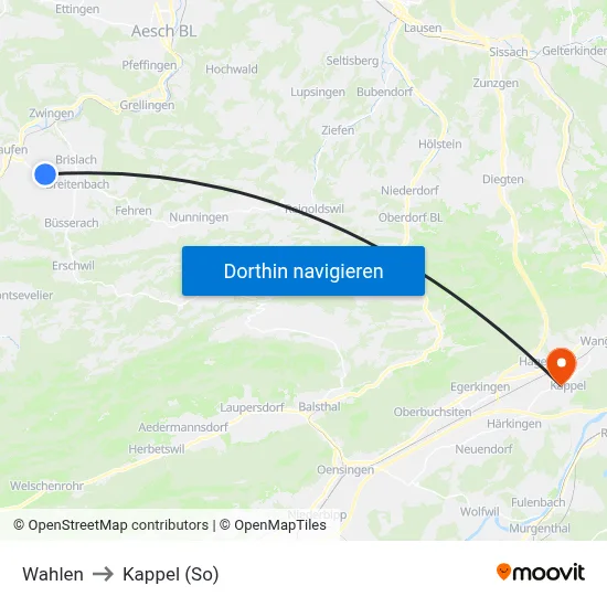 Wahlen to Kappel (So) map