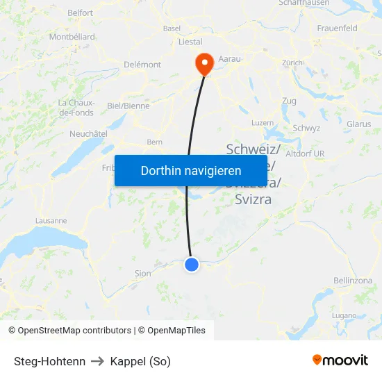 Steg-Hohtenn to Kappel (So) map