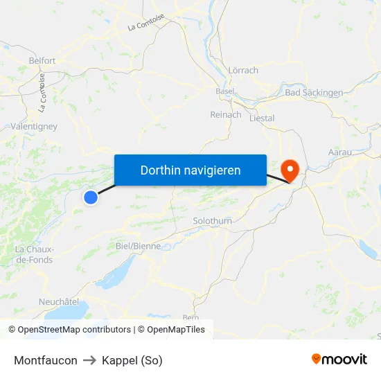 Montfaucon to Kappel (So) map
