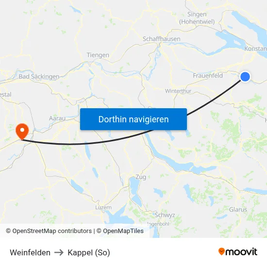 Weinfelden to Kappel (So) map