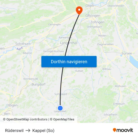 Rüderswil to Kappel (So) map