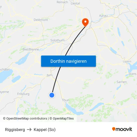Riggisberg to Kappel (So) map