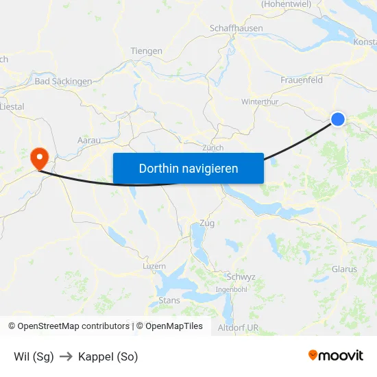Wil (Sg) to Kappel (So) map