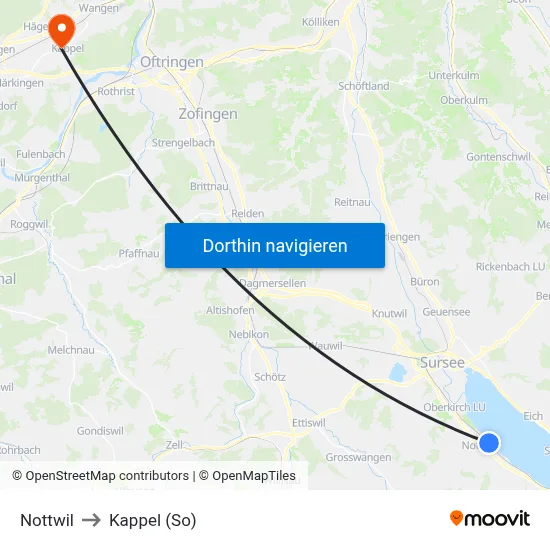 Nottwil to Kappel (So) map