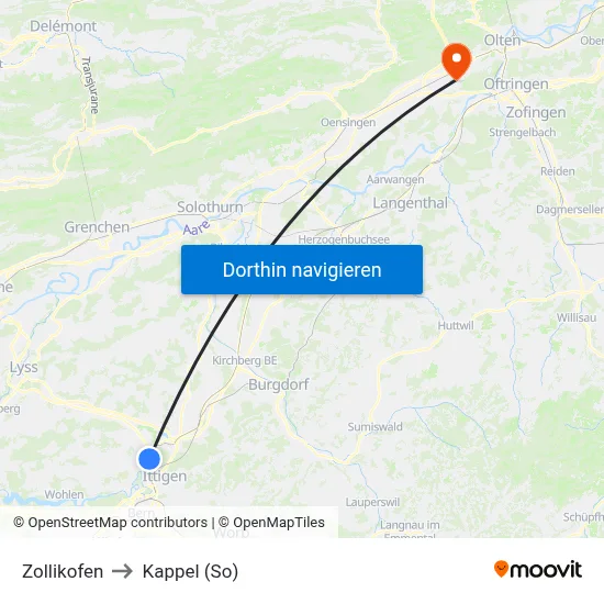Zollikofen to Kappel (So) map