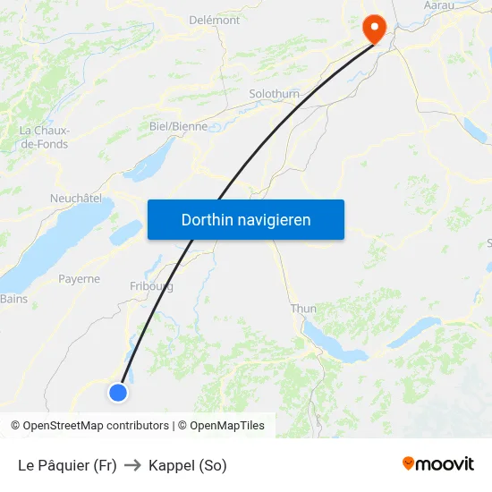Le Pâquier (Fr) to Kappel (So) map
