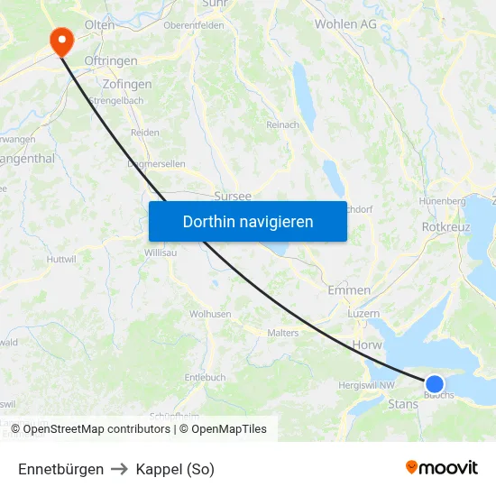 Ennetbürgen to Kappel (So) map