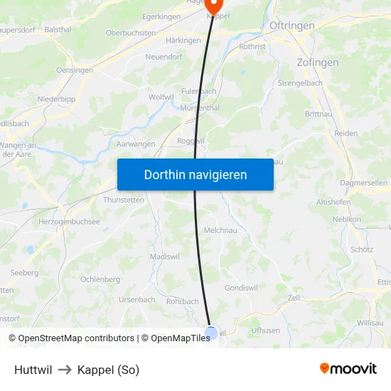 Huttwil to Kappel (So) map