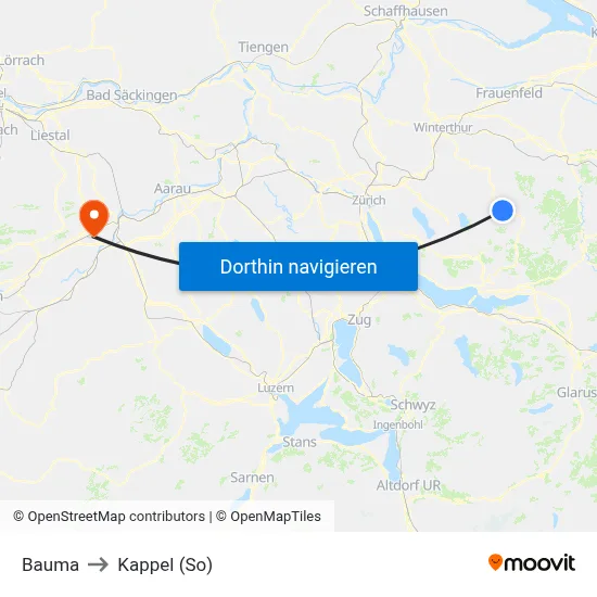 Bauma to Kappel (So) map