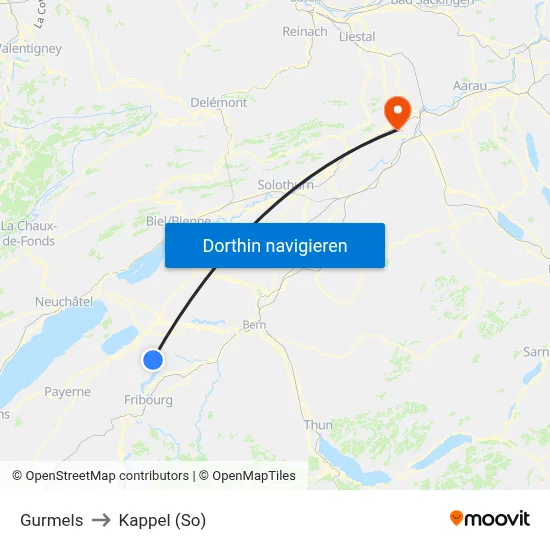 Gurmels to Kappel (So) map