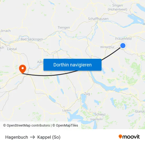 Hagenbuch to Kappel (So) map