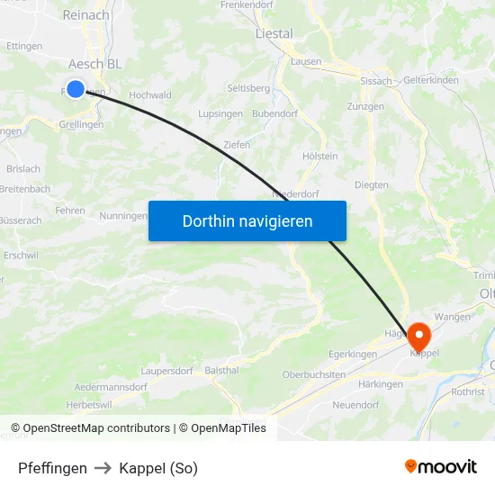 Pfeffingen to Kappel (So) map