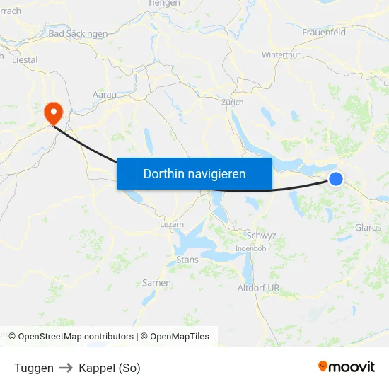 Tuggen to Kappel (So) map