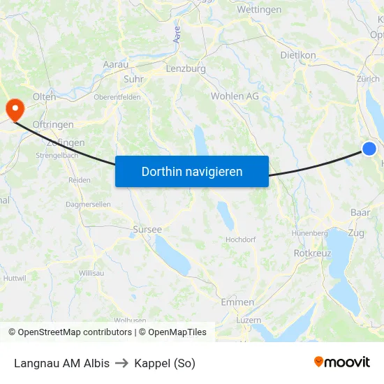 Langnau AM Albis to Kappel (So) map