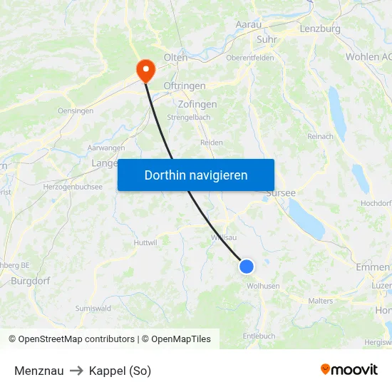 Menznau to Kappel (So) map