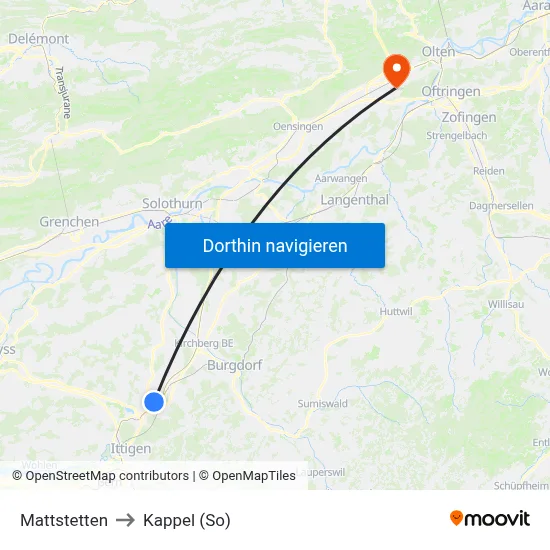 Mattstetten to Kappel (So) map