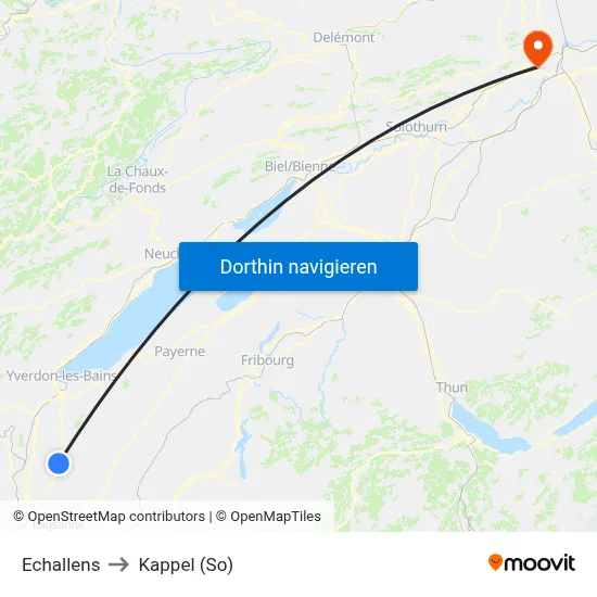 Echallens to Kappel (So) map