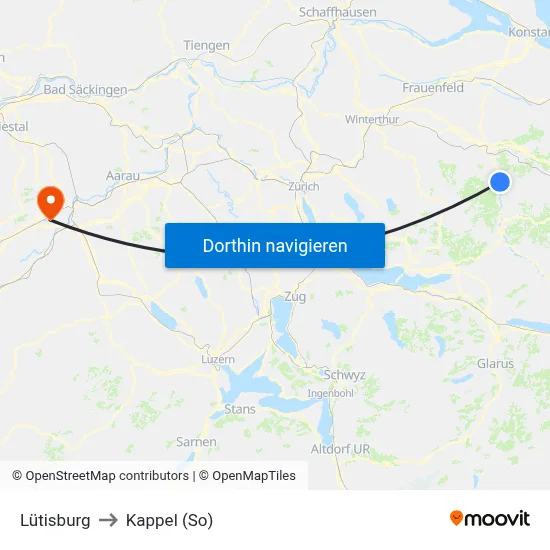 Lütisburg to Kappel (So) map