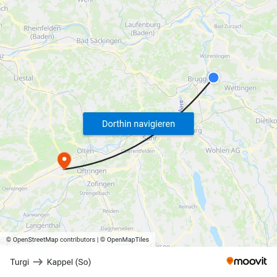 Turgi to Kappel (So) map