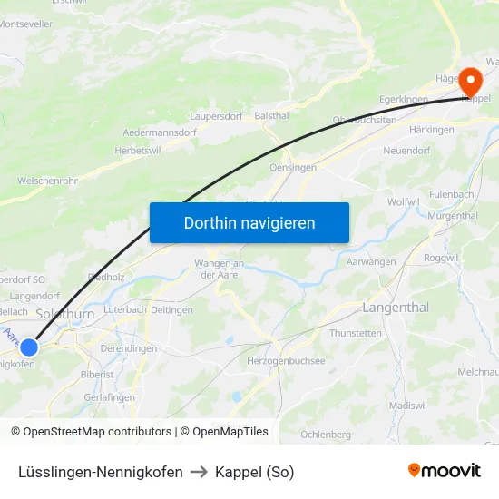 Lüsslingen-Nennigkofen to Kappel (So) map
