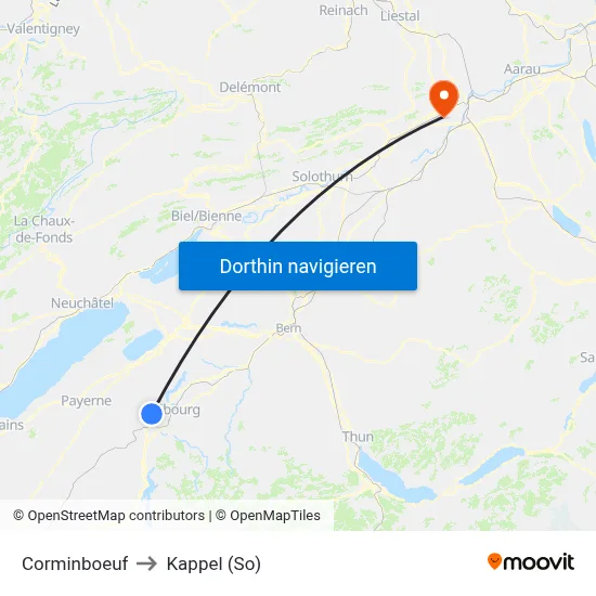 Corminboeuf to Kappel (So) map