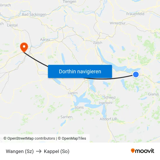 Wangen (Sz) to Kappel (So) map